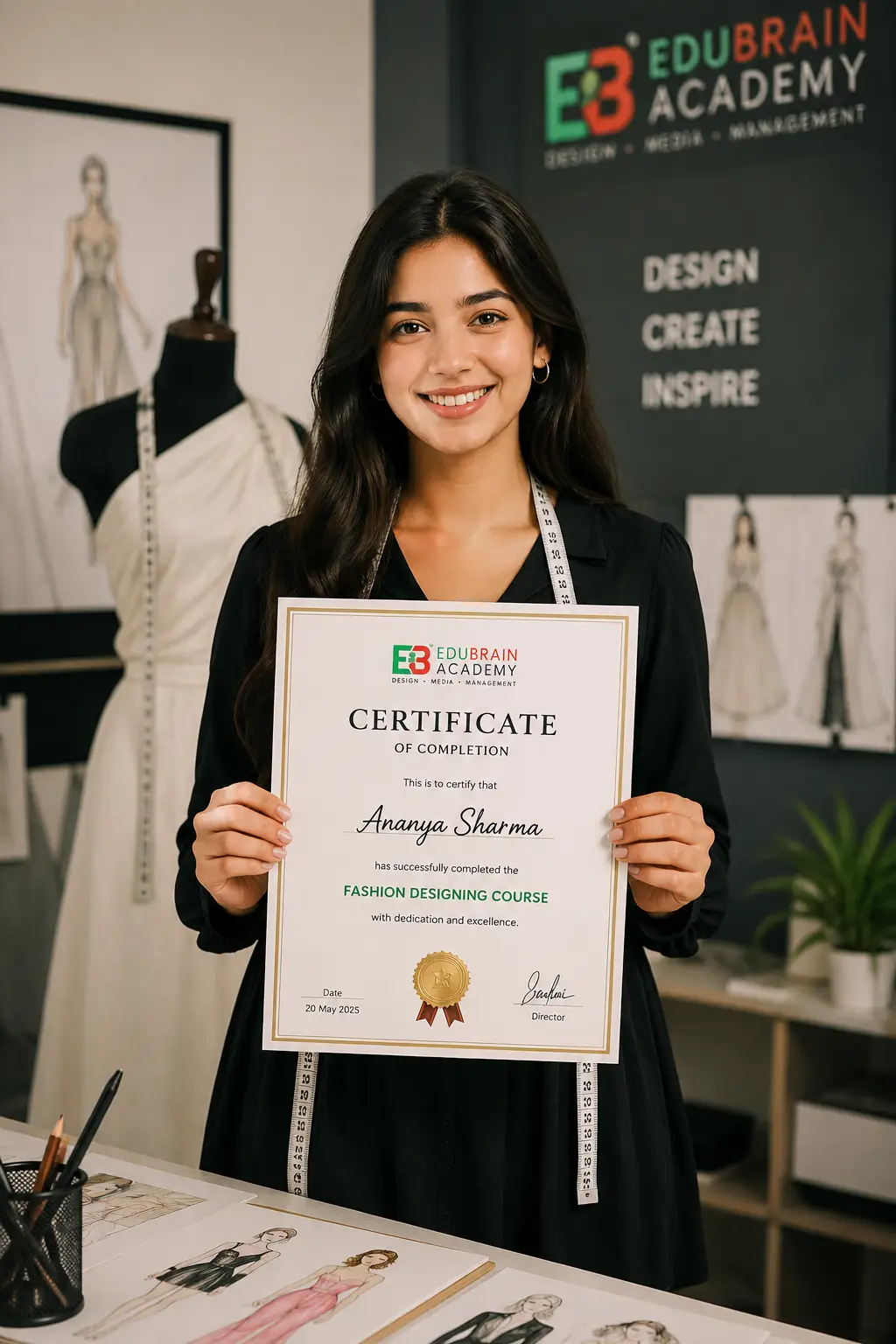 Fashion designing student receiving an industry certificate