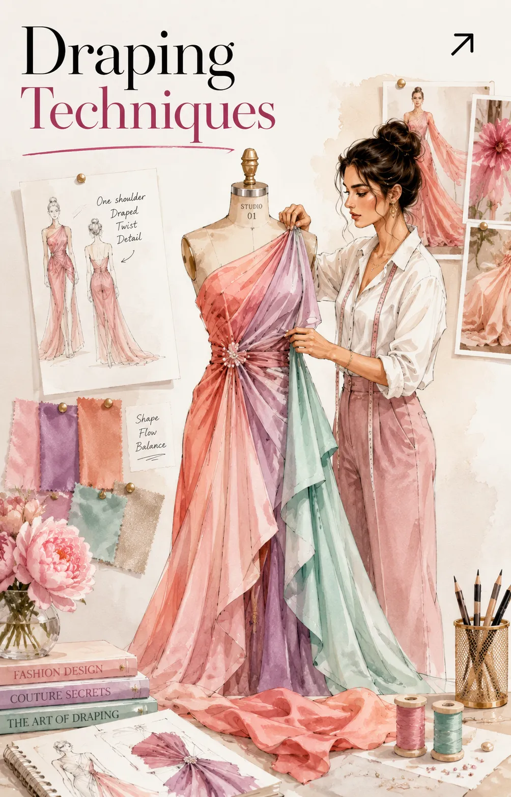 Fashion student practising draping