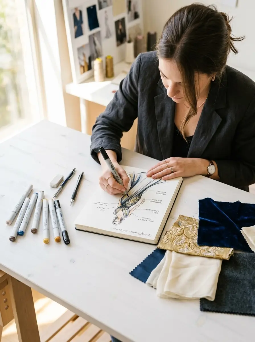 Student learning fashion illustration and garment sketching