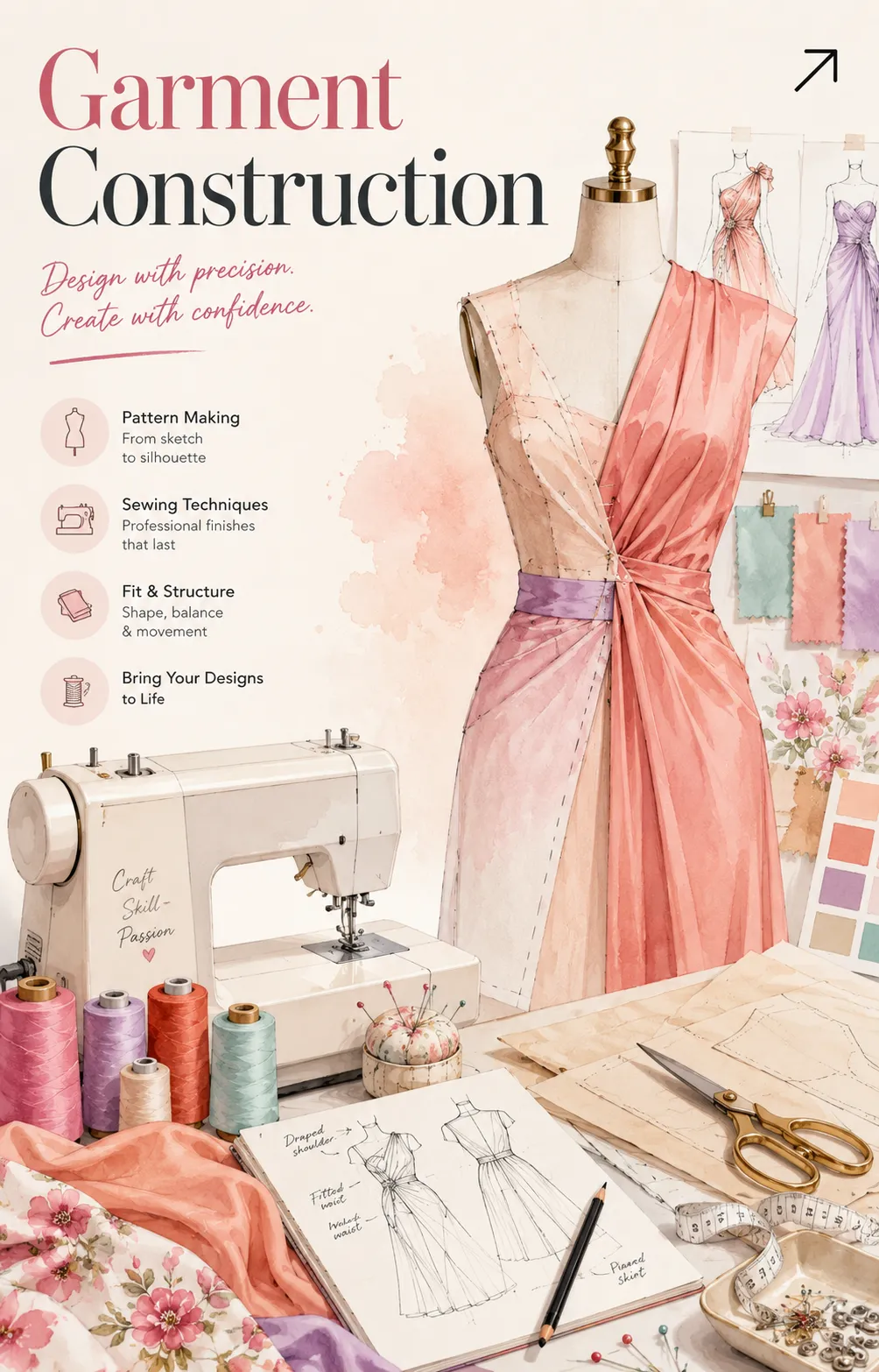 Student constructing a garment