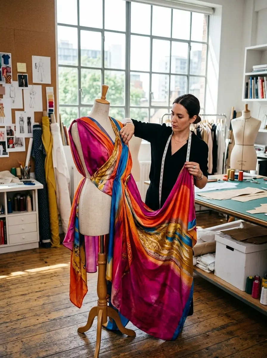 Fashion designing students receiving practical garment construction training
