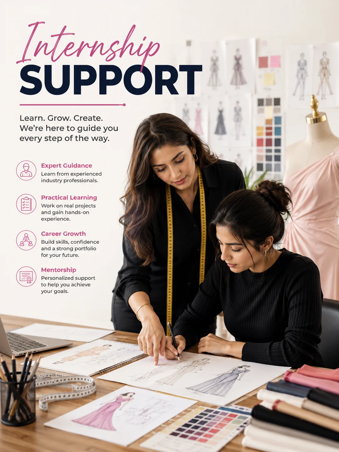 Fashion design students gaining practical internship experience